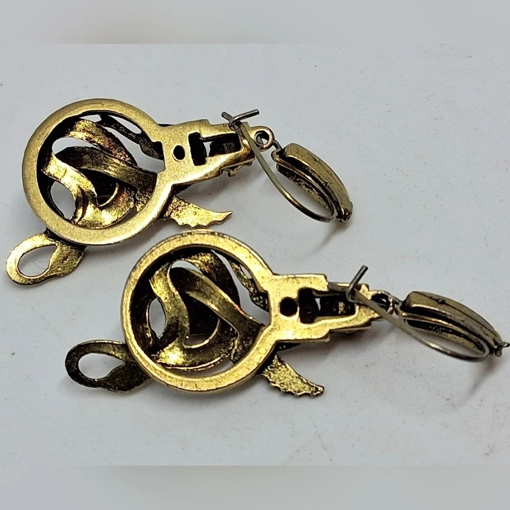 * Victorian Vintage Bronze Tone Dragon Earrings